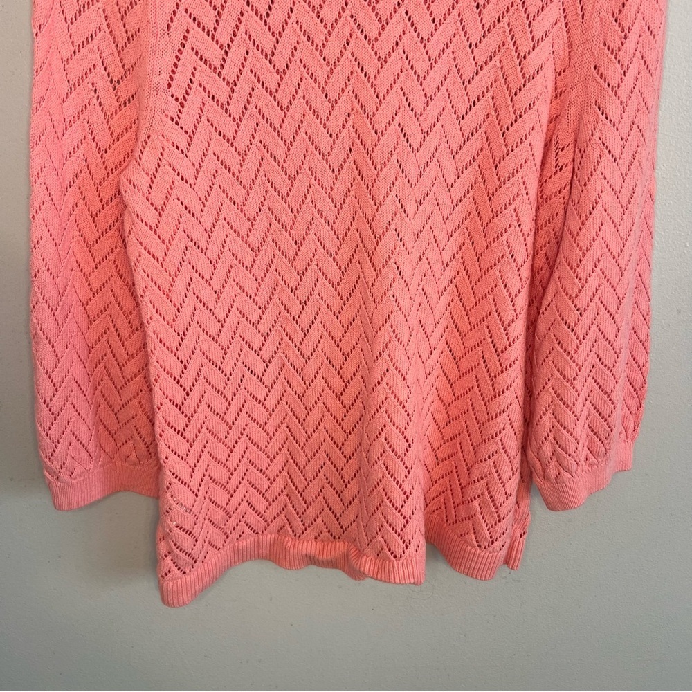Talbots Womens PINK Open-Knit Chevron Pullover Linen Blend Sweater Sz L 3/4 Slee - Picture 11 of 11
